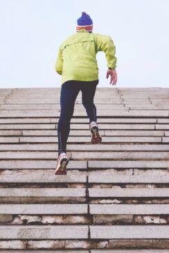 Training. Running up steps.